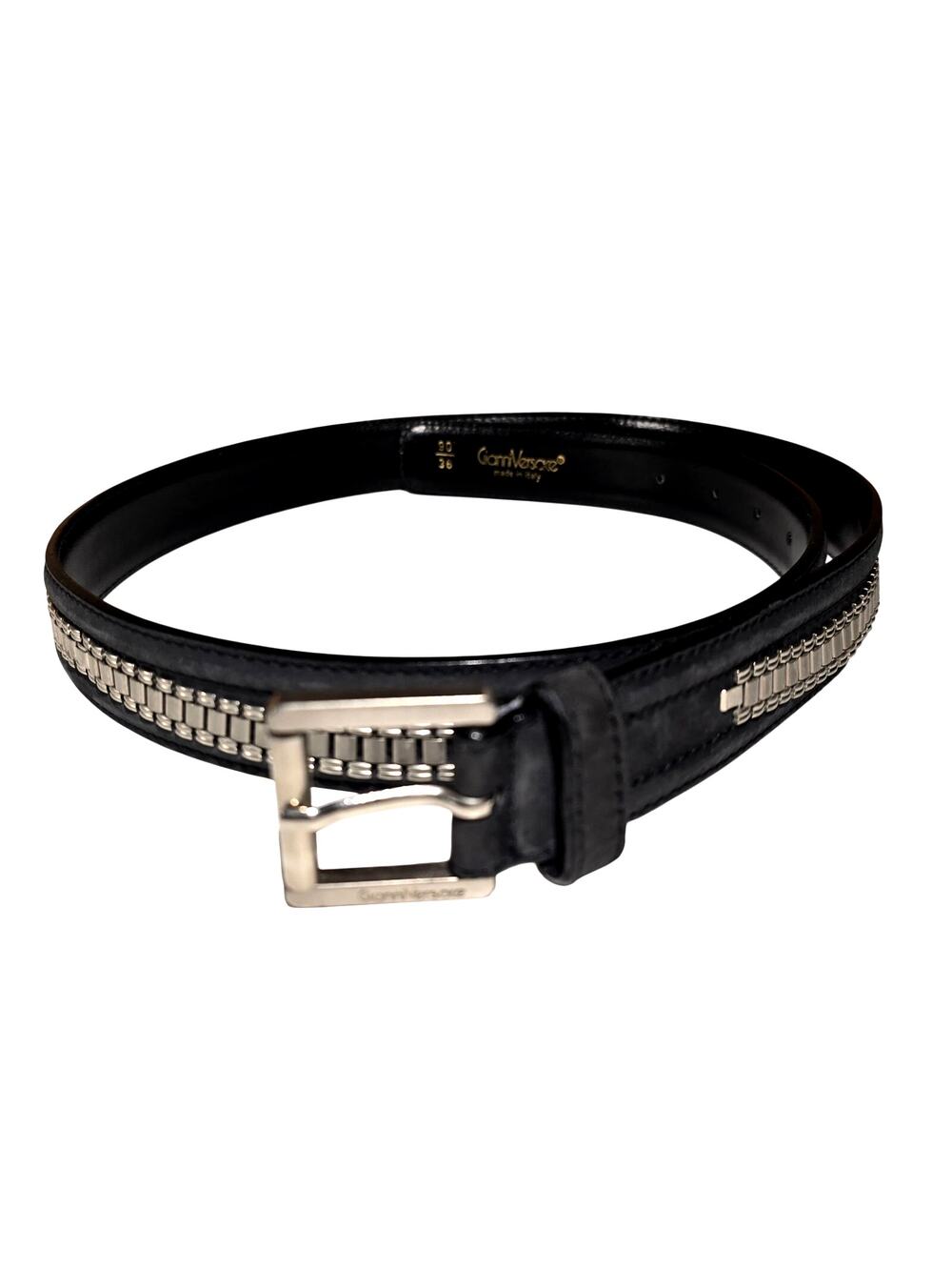 Vintage Gianni Versace Black Leather Belt Silver Chain Size 90 36 NWT